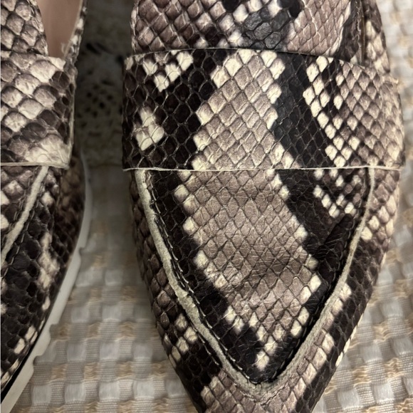 Agl Pointed Toe Snake Print Loafers in Beige and Black - Picture 2 of 12